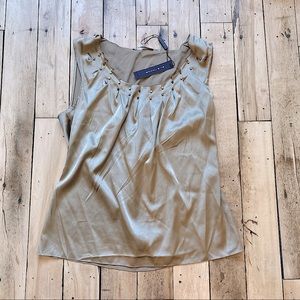 ELIE TAHARI Camel Silk Studded Tank Blouse